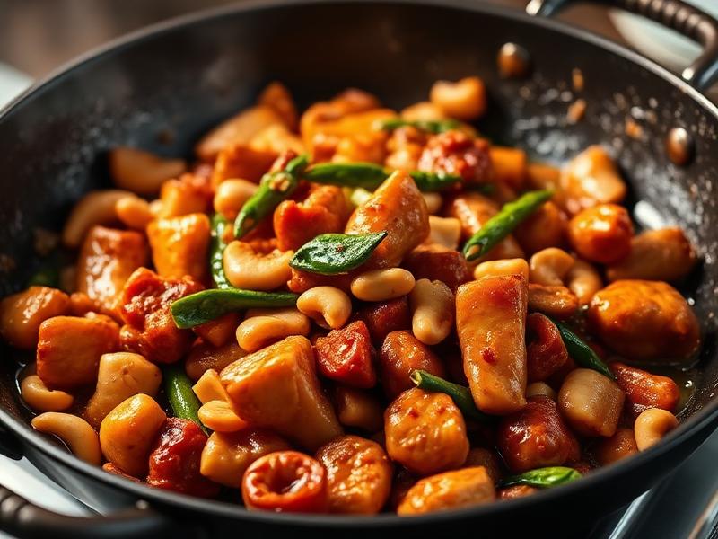 宫保鸡丁食谱封面，花生与辣椒爆炒的宫保鸡丁