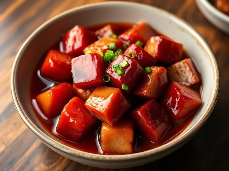 红烧肉食谱封面，色泽红亮的家常红烧肉